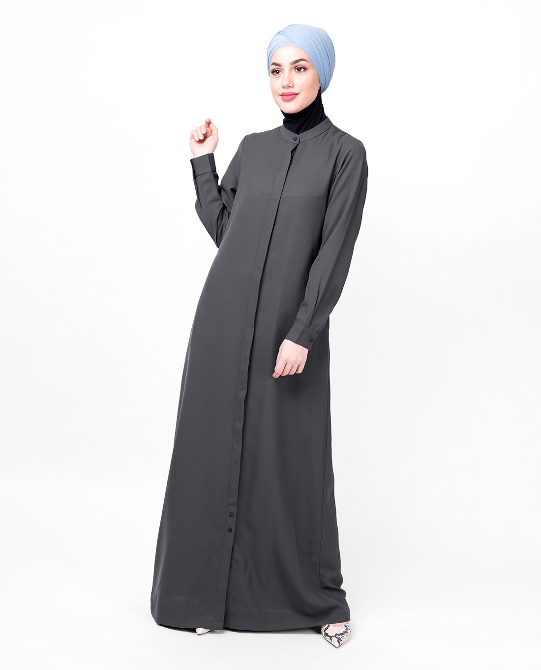 Steel Grey Full Front Open Abaya