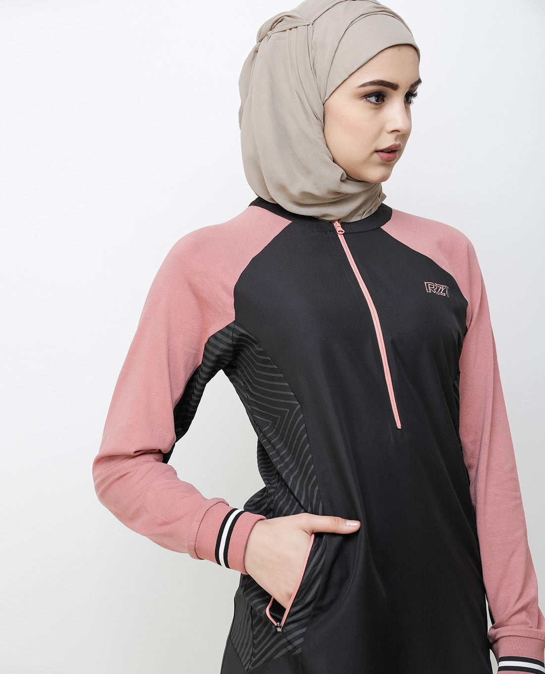 Charcoal Grey & Pink Zipper Jilbab