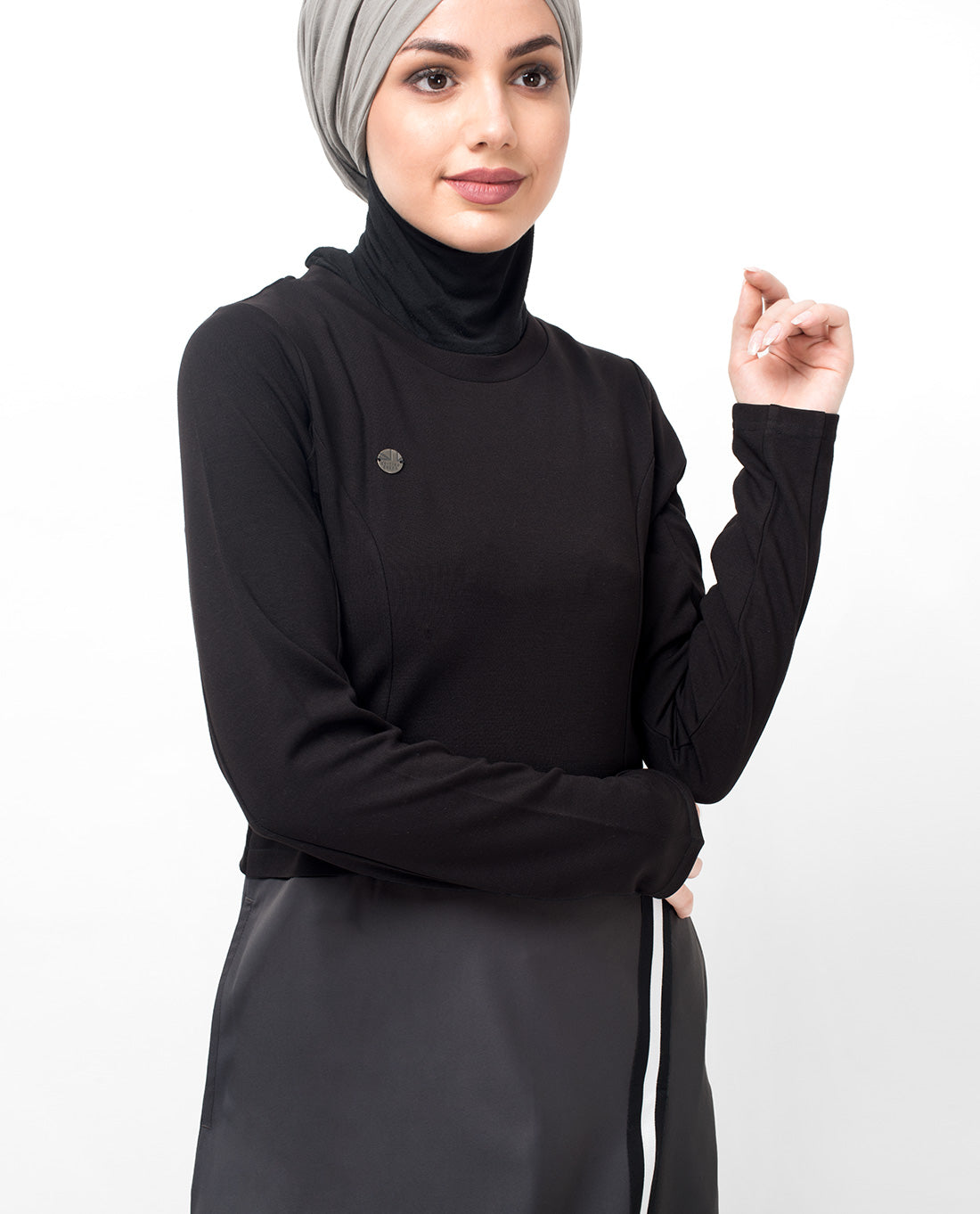 Black & Grey One Stripe Abaya