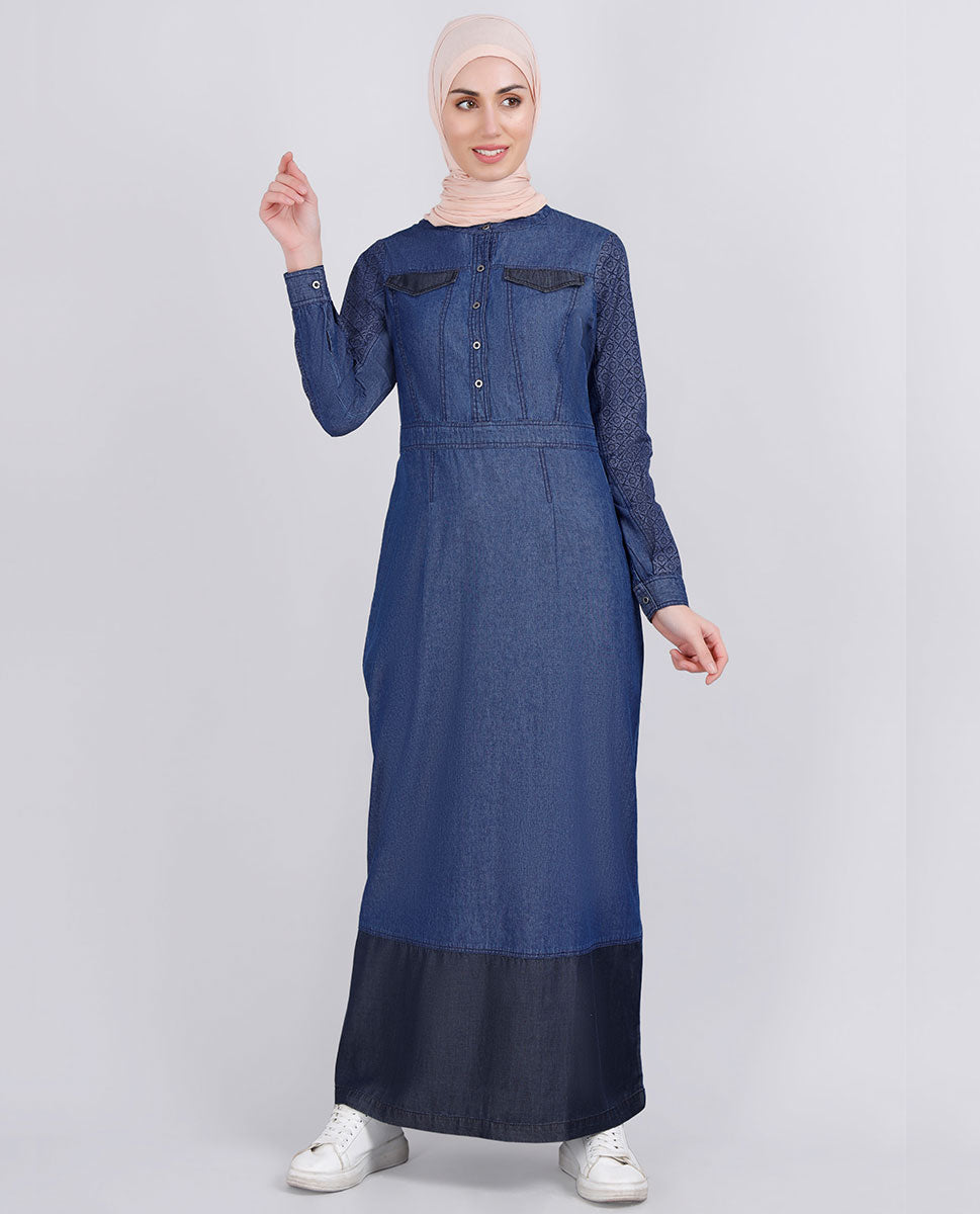 Mock Pockets Fine Denim Jilbab