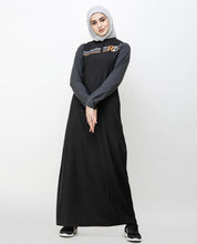 Contrast Sleeve Black Printed Jilbab