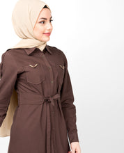 Full Front Open Shirt Collar Mustang Brown Abaya