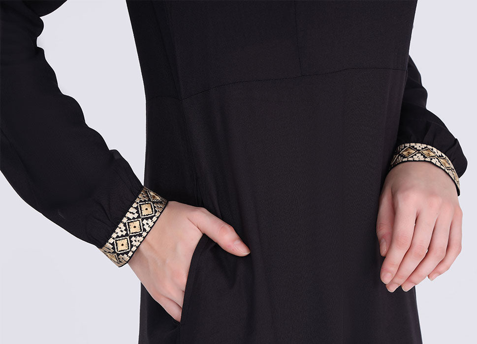 Midnight Black Embroidered Abaya