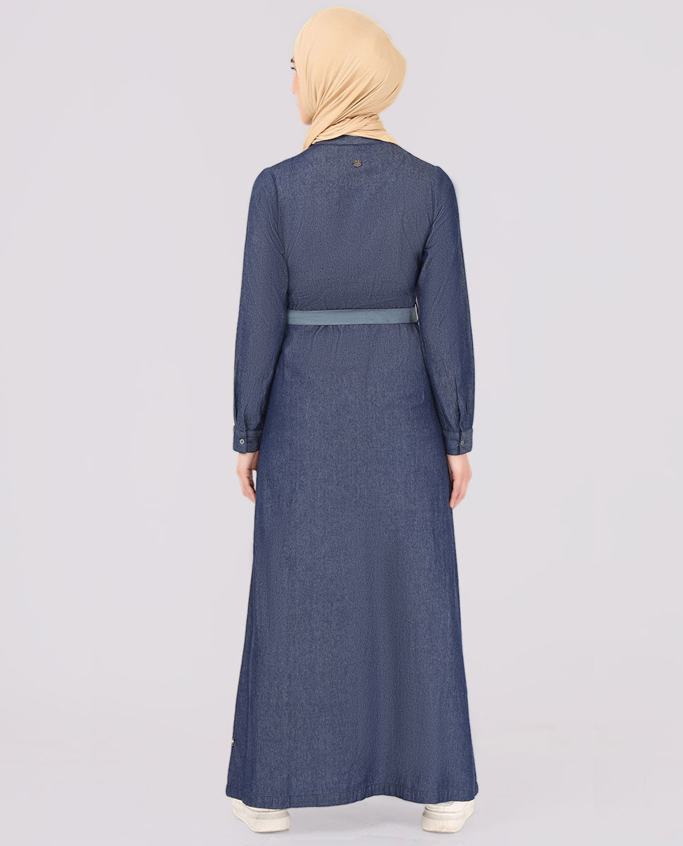 Crisp Blue Mock Flap Belted Jilbab