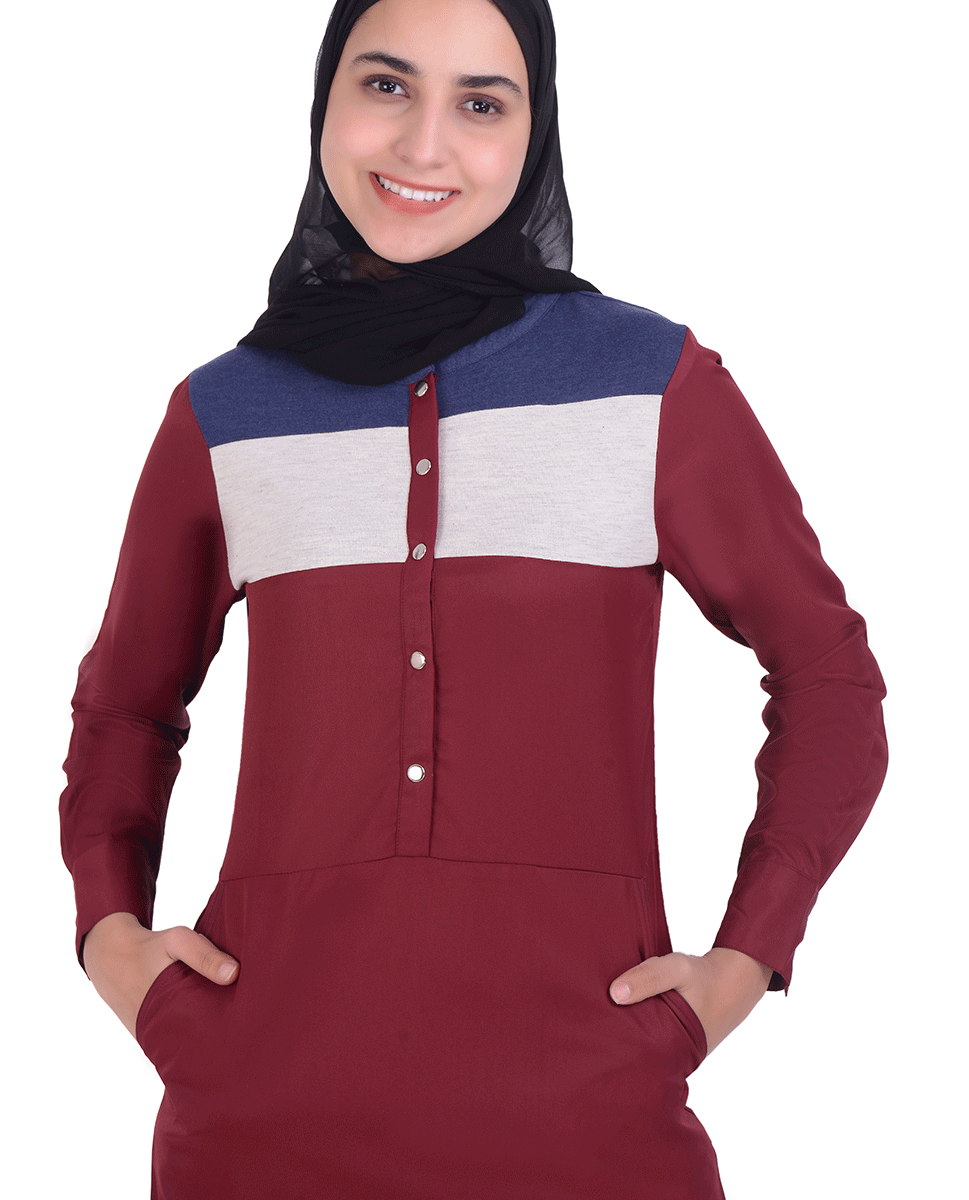 Red Casual Colour Block Jilbab