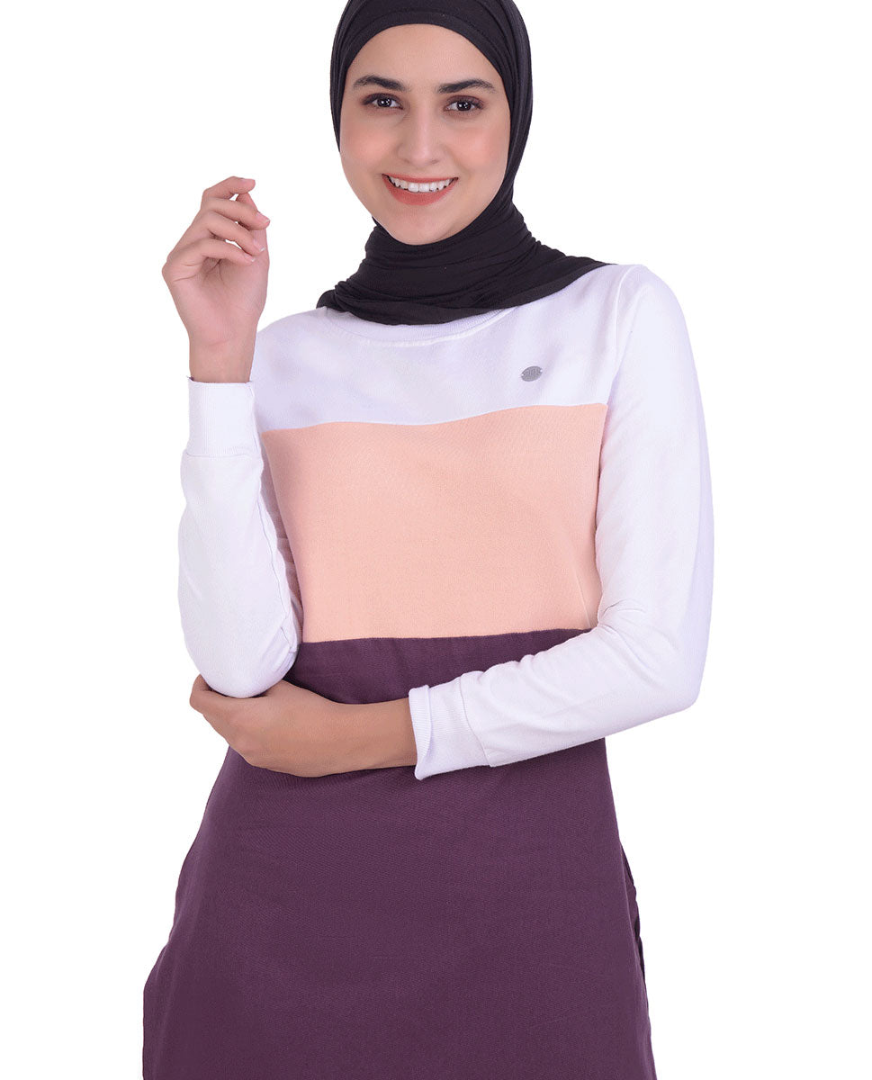 Plum Twill & Jersey Colour Block Top