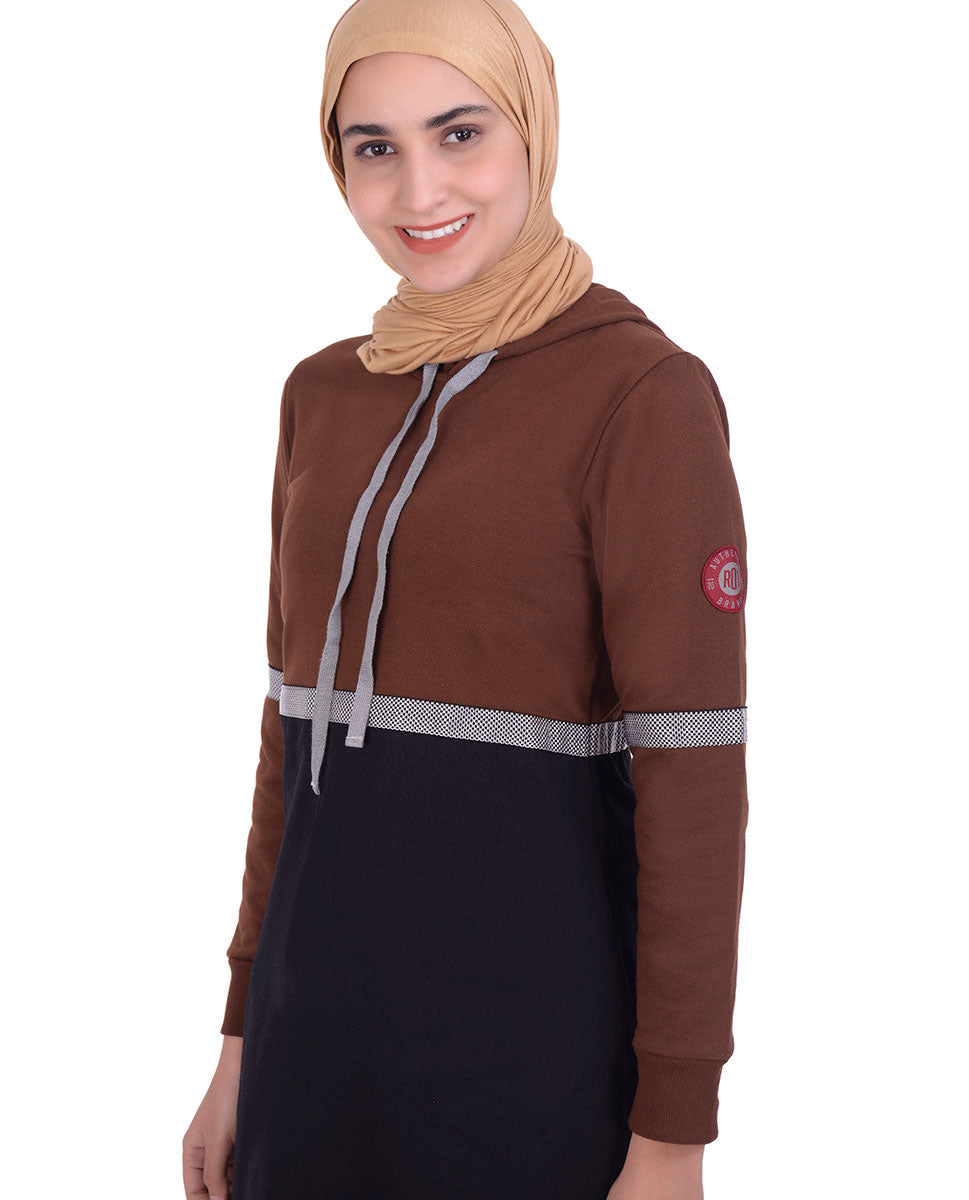 Brown Colour Block Hoody Top