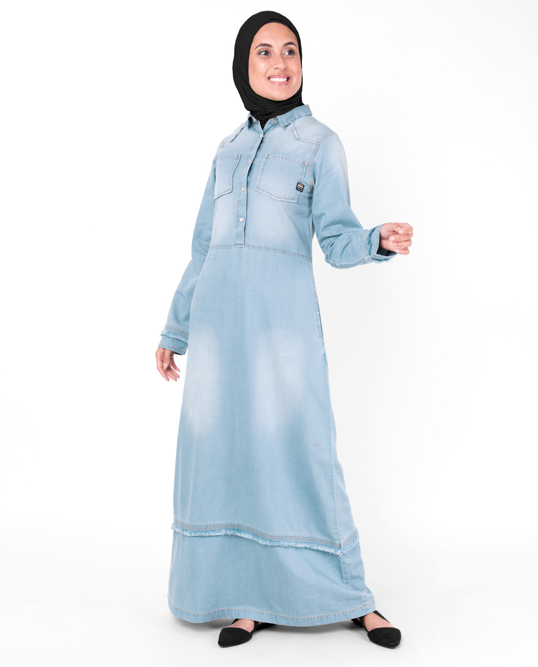 Sun Faded Bleach Blue Denim Abaya