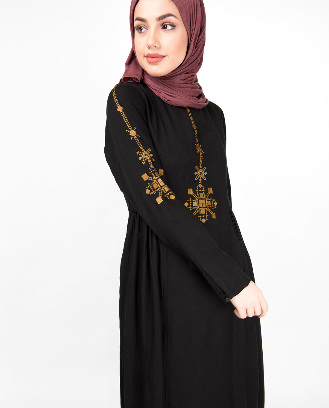 Midnight Black Gold Embroidery Abaya