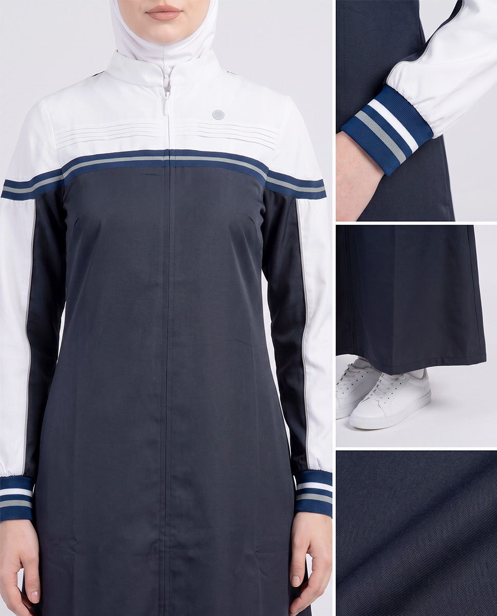 Classic Contrast Jilbab - Navy & White