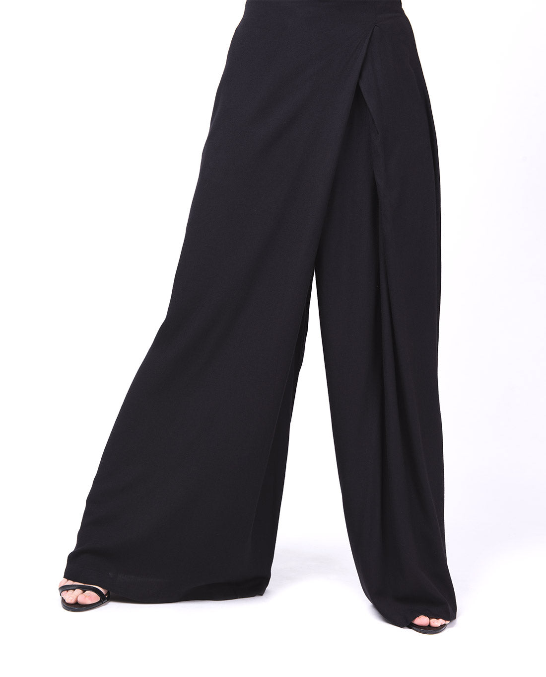 Overlap Wide Leg Black Trouser