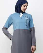 Asphalt Grey & Blue Drawstring Jilbab