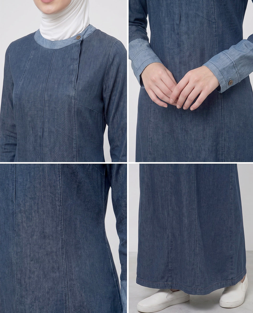 Fine Denim Band Collar Jilbab