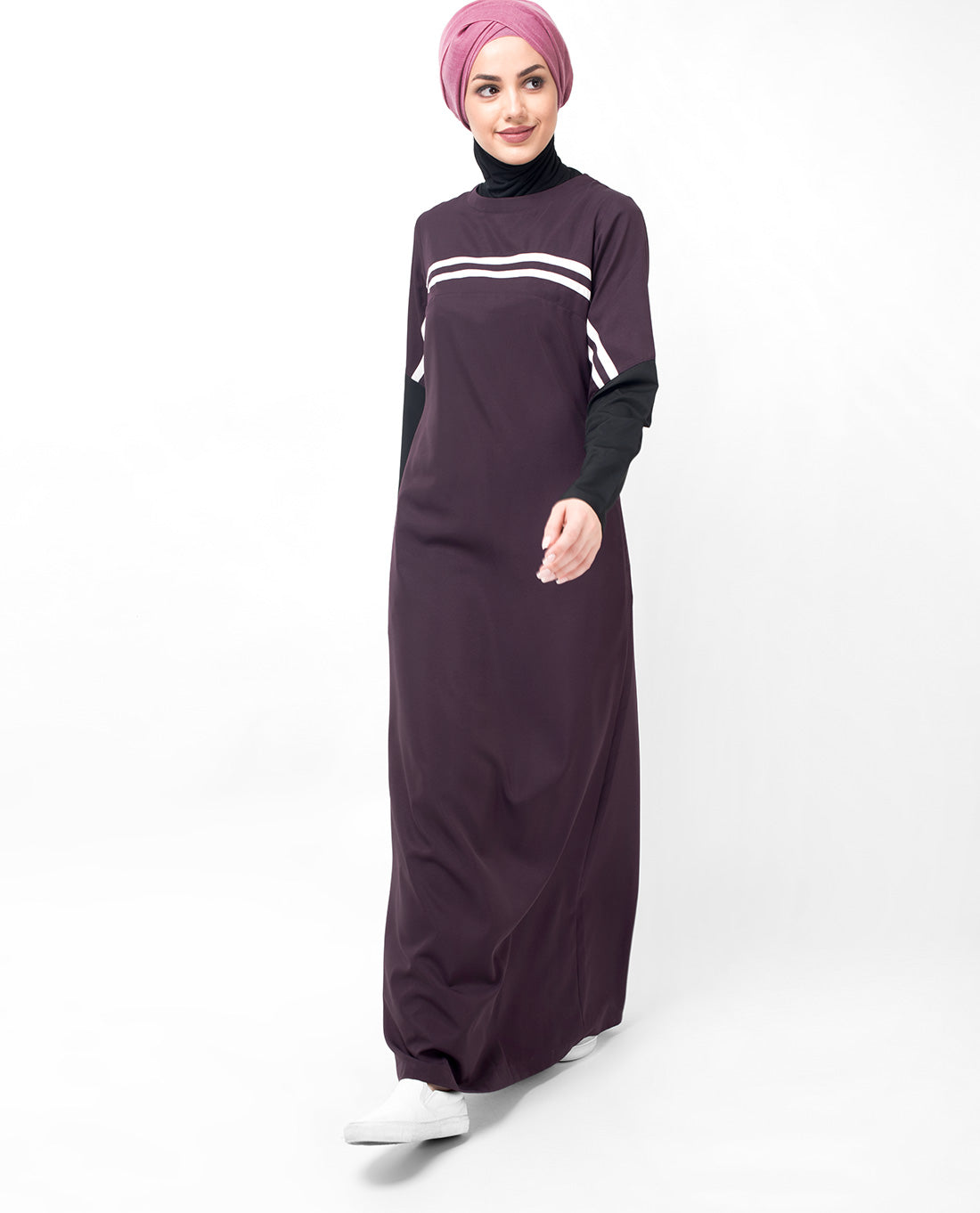 Plum & Black Contrast Sleeve Abaya