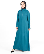 Deep Teal Fabric Button Abaya