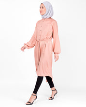 Balloon Sleeve Muted Clay Shirt Dress