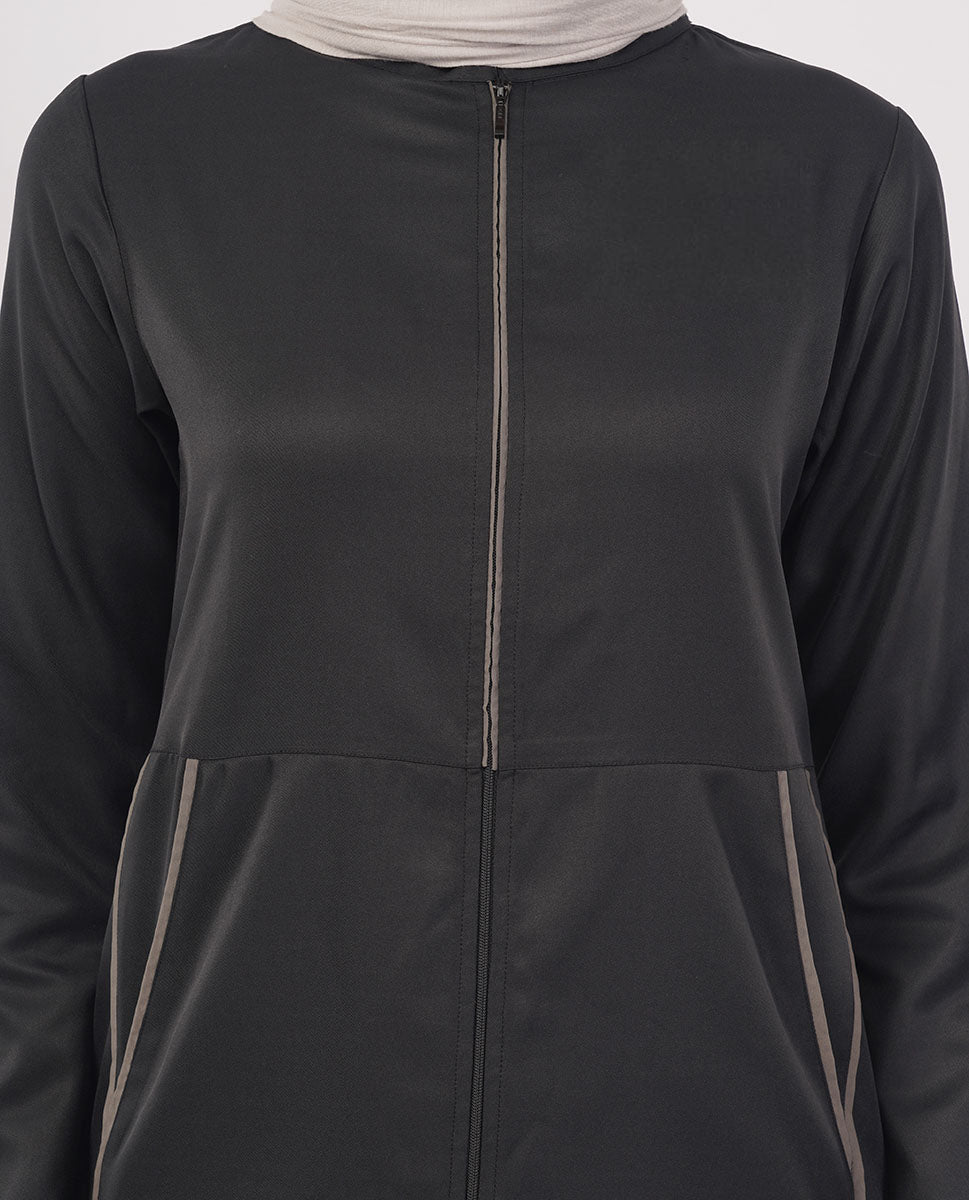 Contrast Piping Full Front Open Jilbab