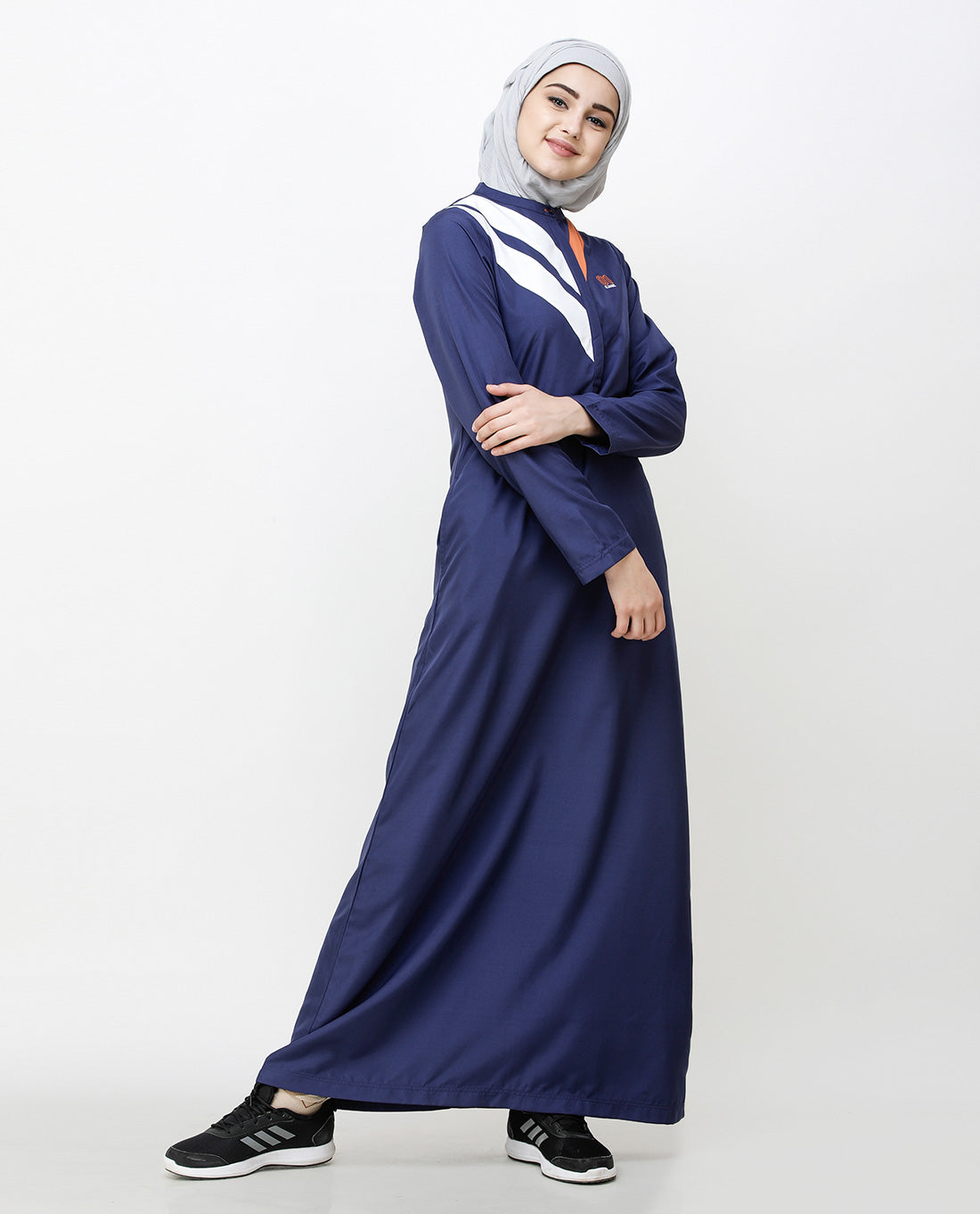 Navy Blue Jilbab With Chevron Contrast Stripes