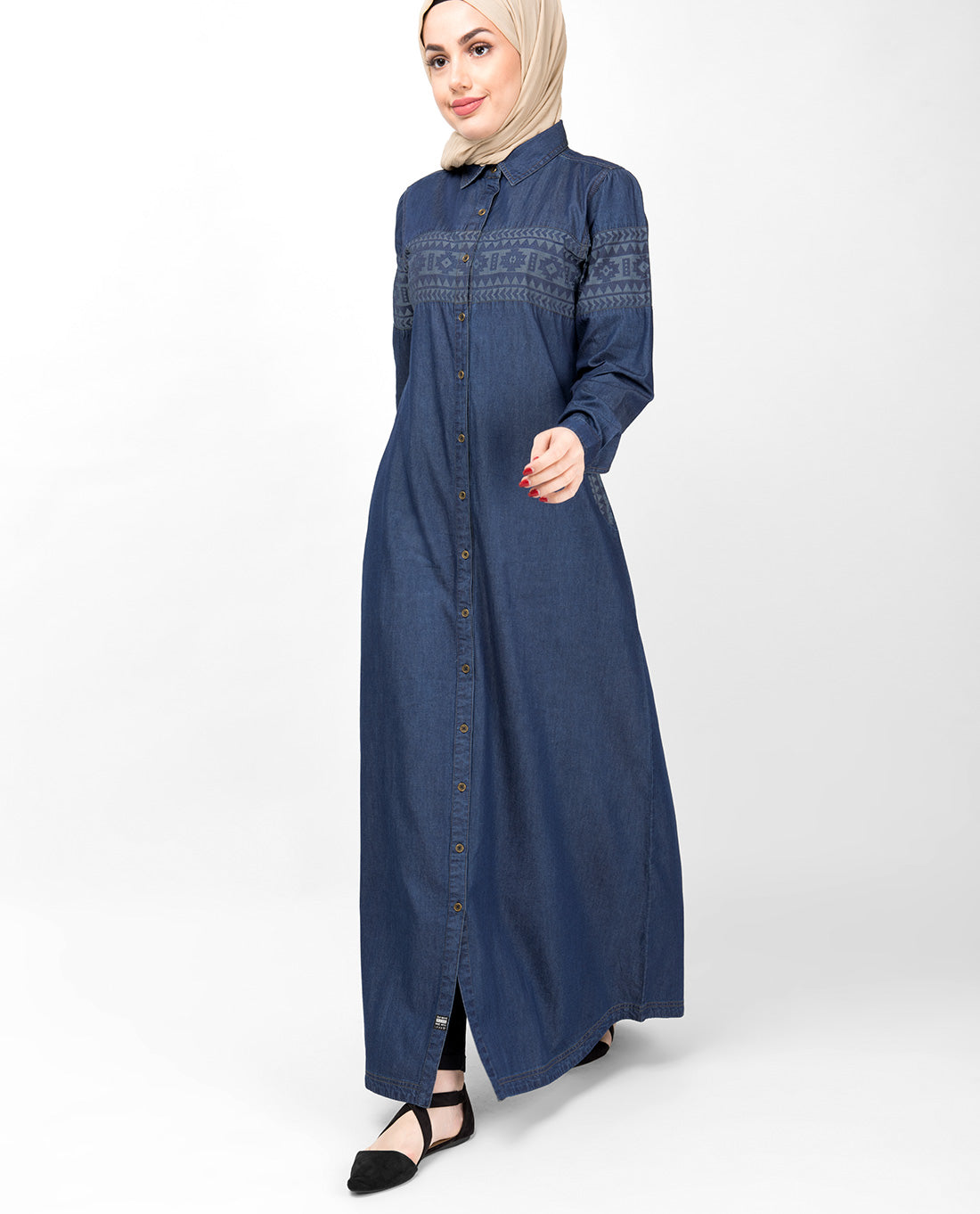 Blue Denim Navajo Print Abaya