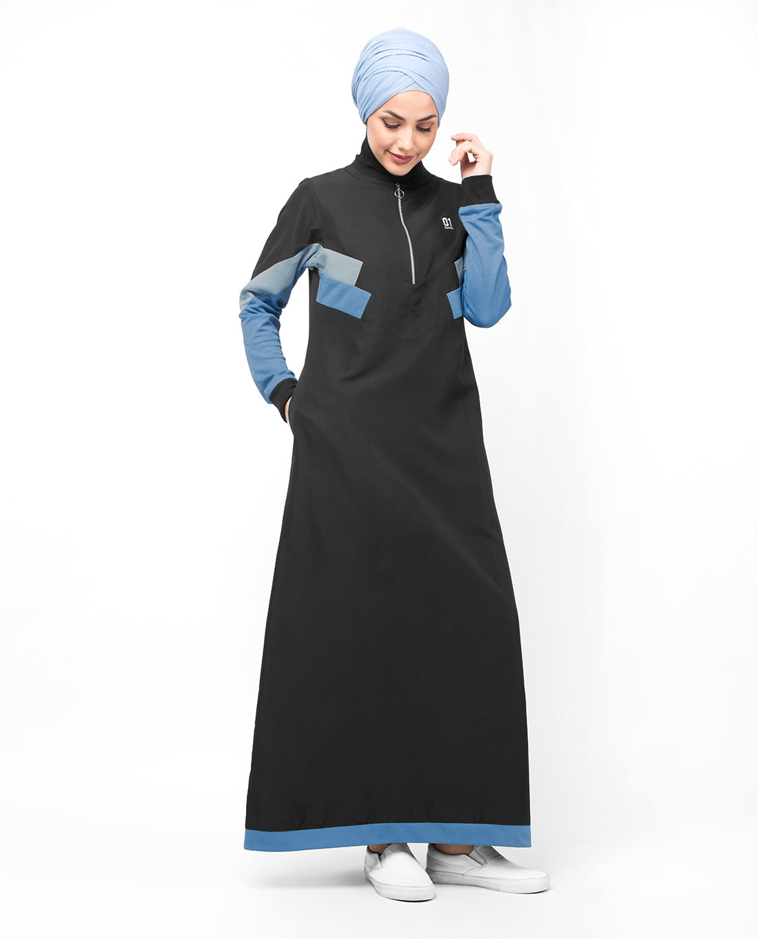 Black & Allure Blue Zipper Jilbab