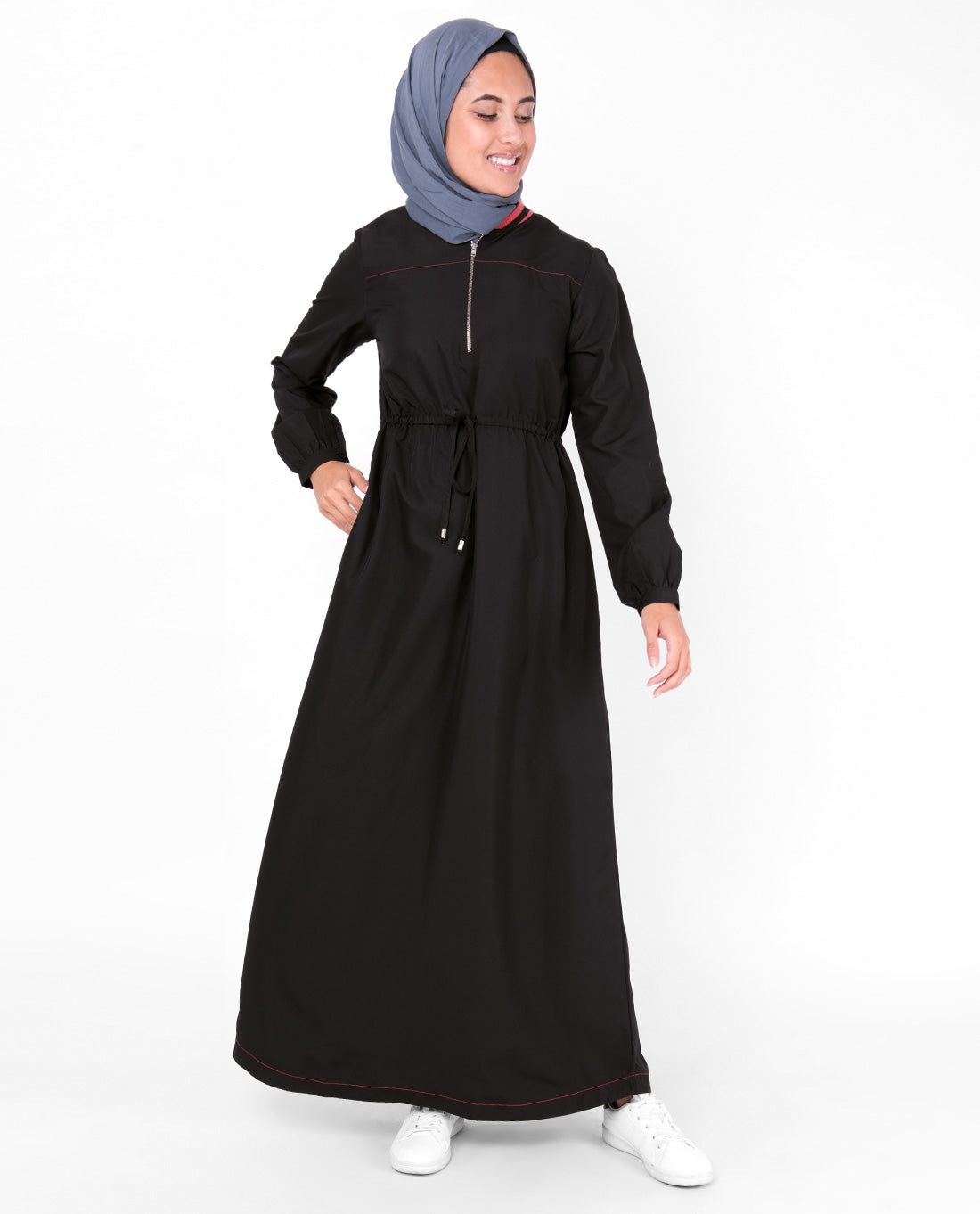 Baseball Collar Drawstring Black Jilbab