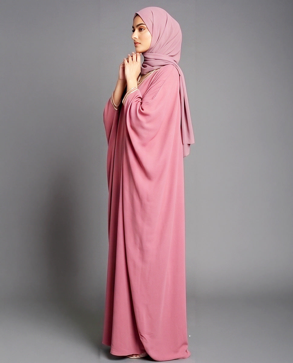 Peach Nida Satin Kaftan Abaya