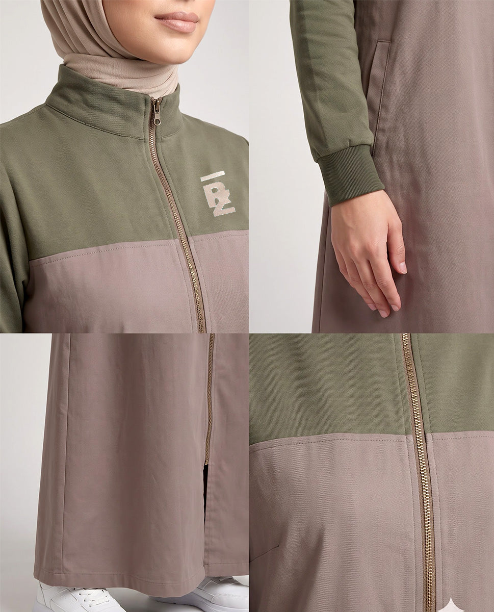 Camel & Green Color Block Winter Jilbab