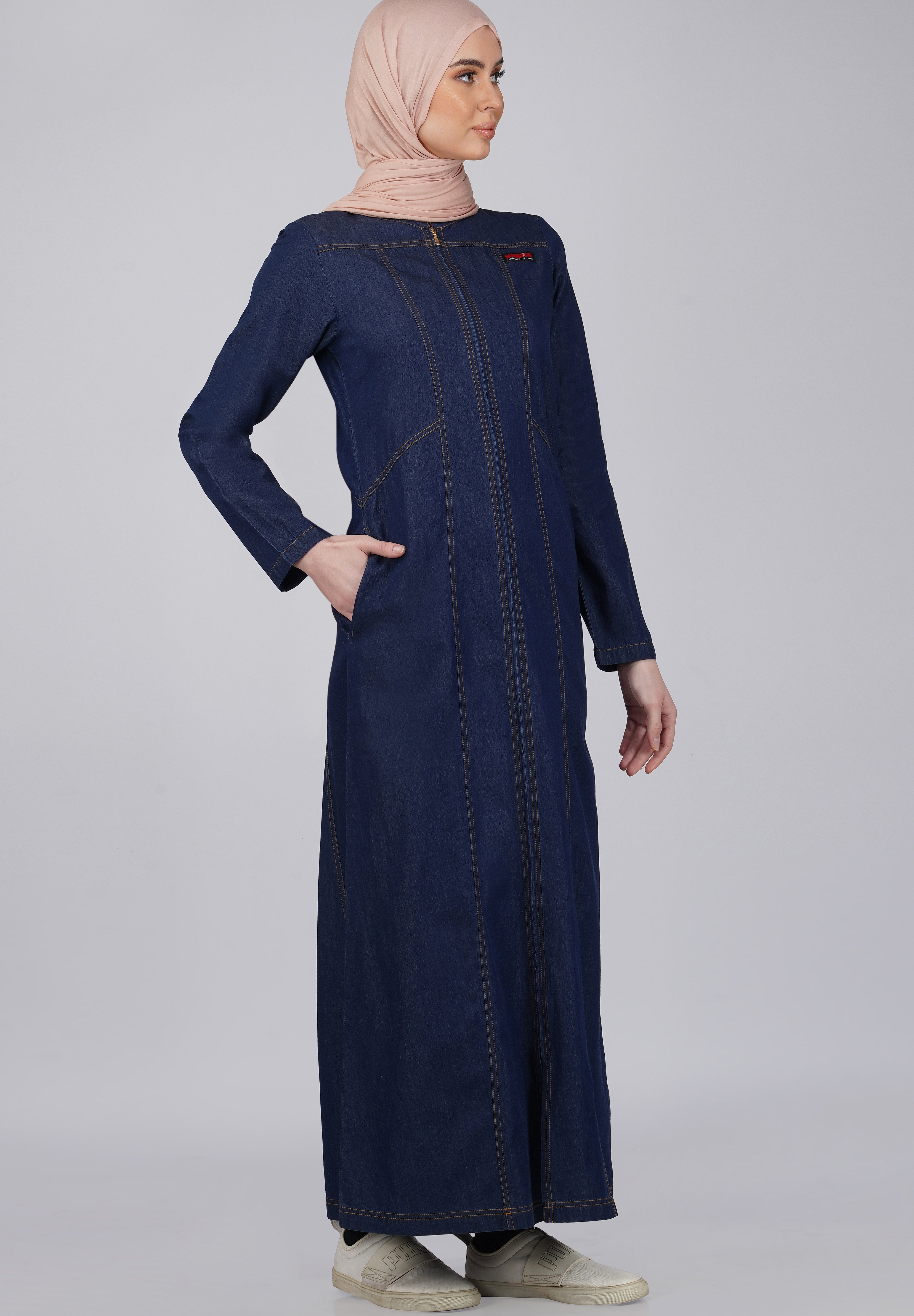 Contrast Stitch Dark Denim Jilbab