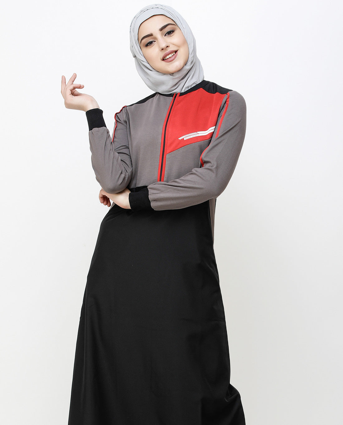 Black And Grey Kangaroo Pocket Jilbab