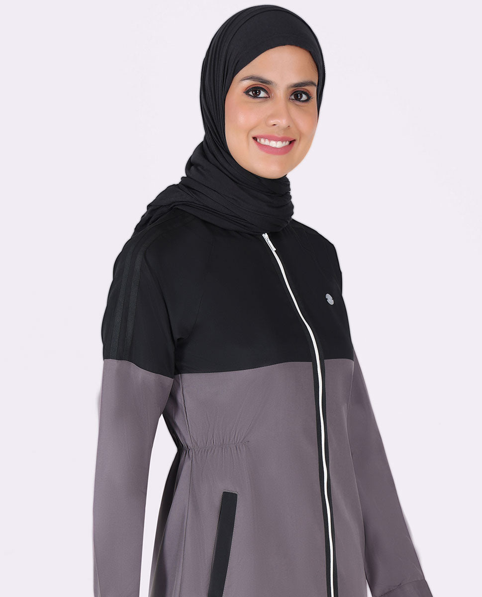 Black And Grey Full Front Zipper Jilbab