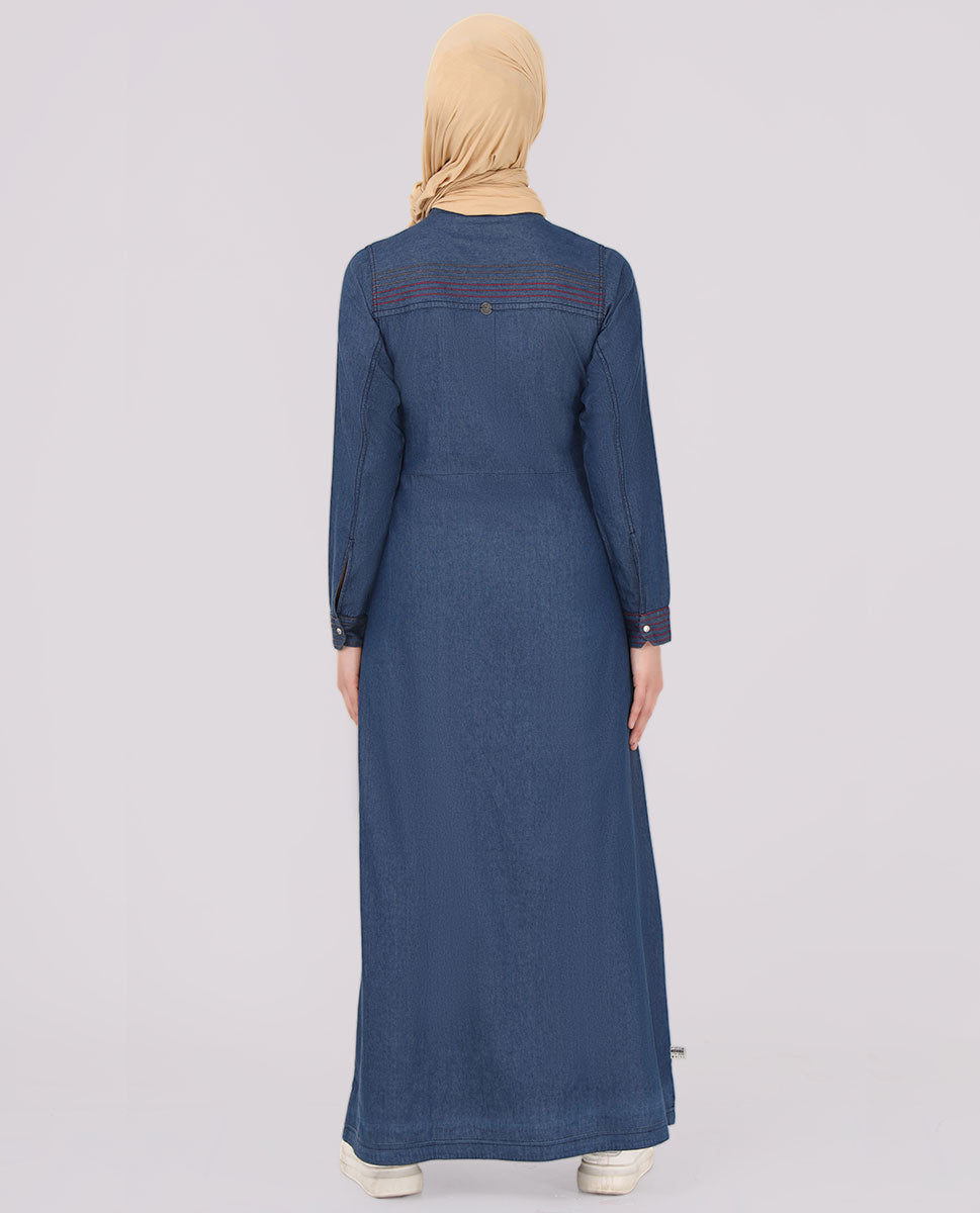 Navy Blue Contrast Stitch Jilbab