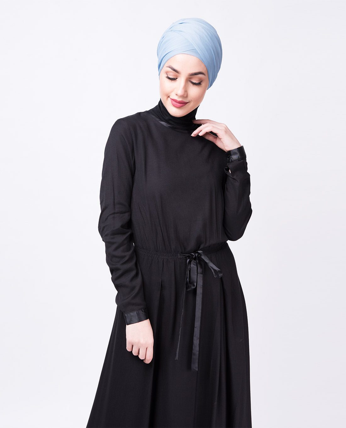 Black Satin Drawstring Long Top