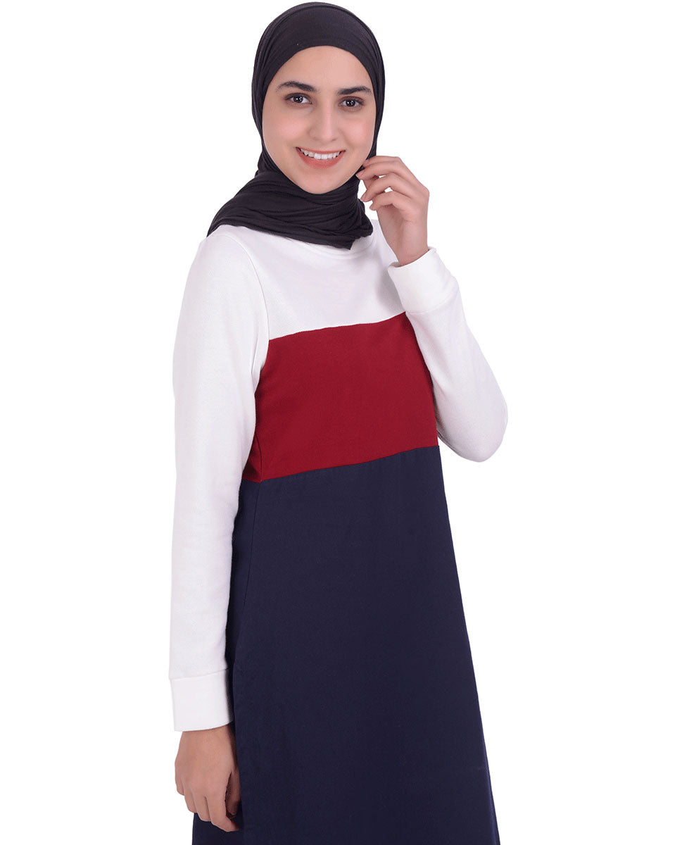 Navy Twill & Jersey Colour Block Top