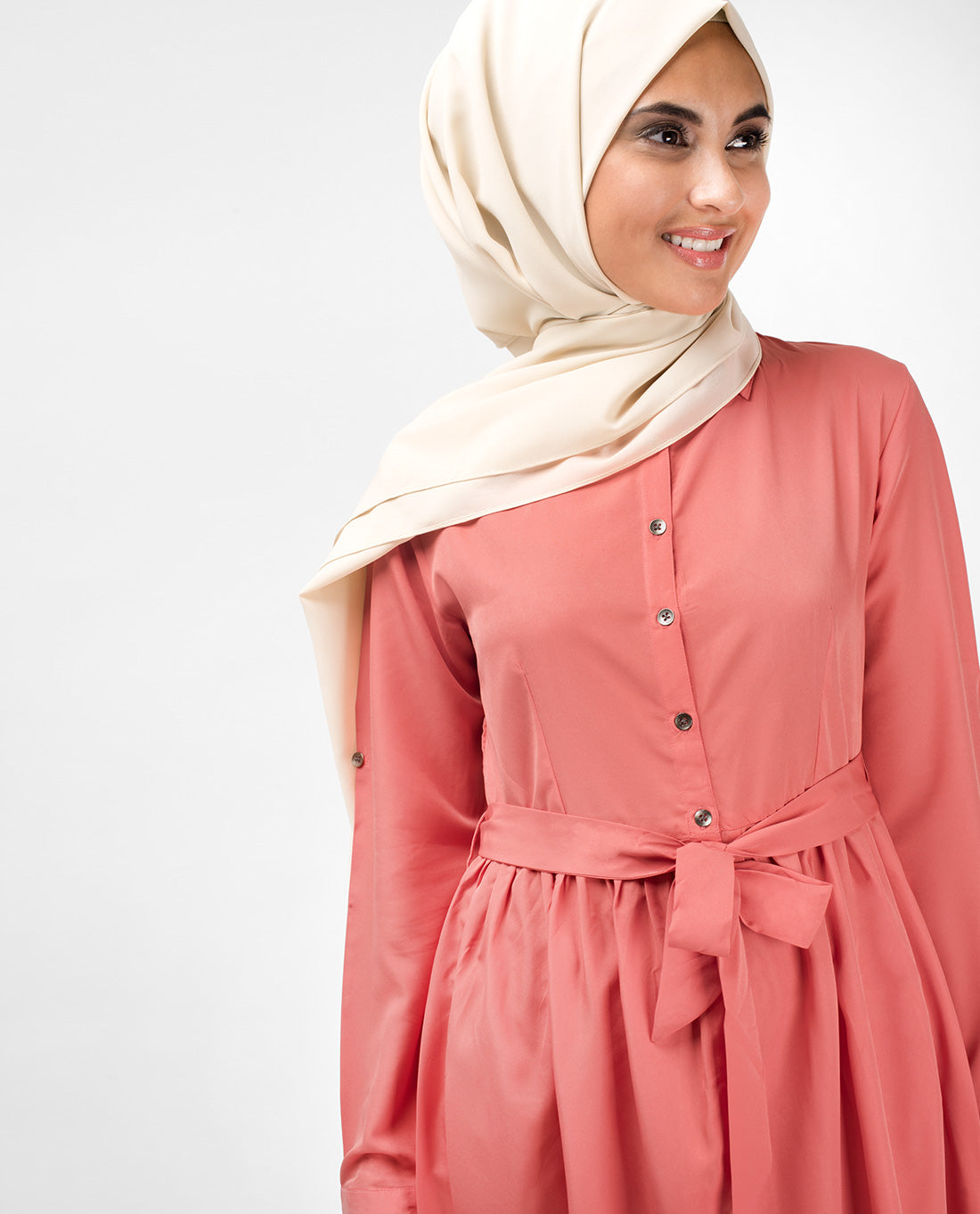 Dusty Rose Gathered Shirt Dress