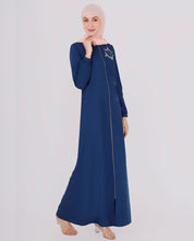 Navy Peony Embroidered Jilbab