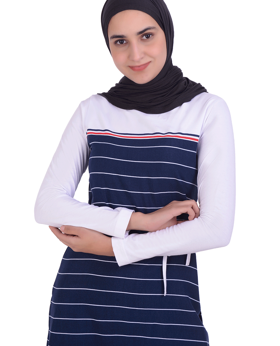 Navy Mix Fabric Striper Midi