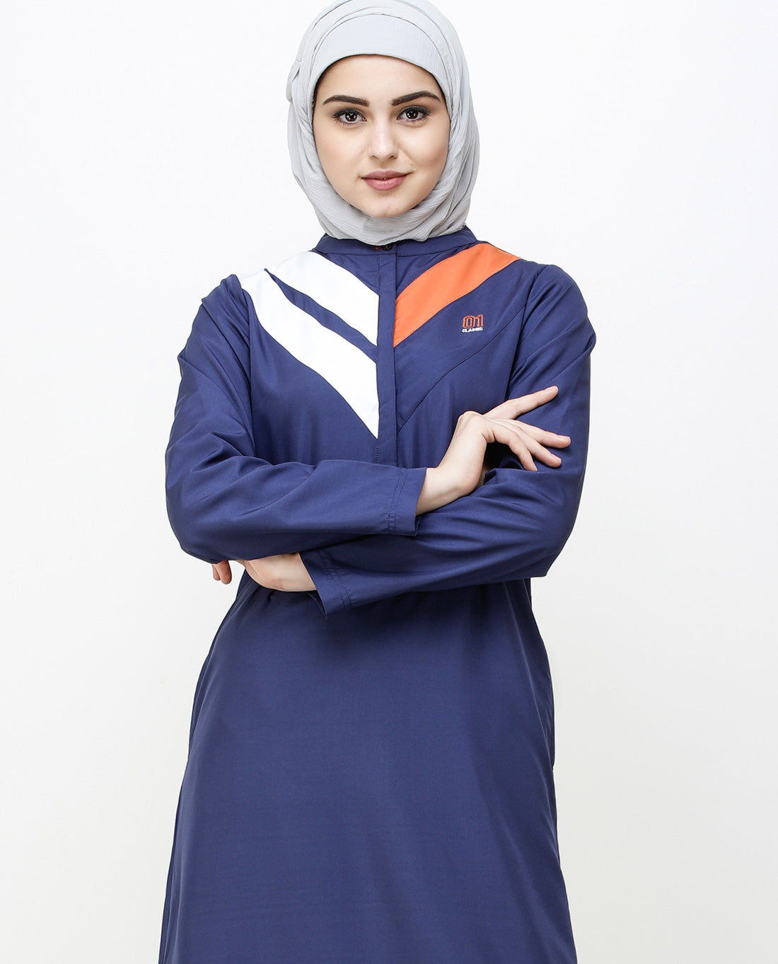 Navy Blue Jilbab With Chevron Contrast Stripes