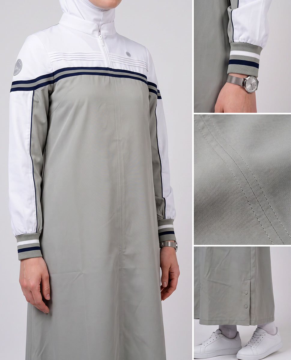 Classic Contrast Jilbab - Sage & White