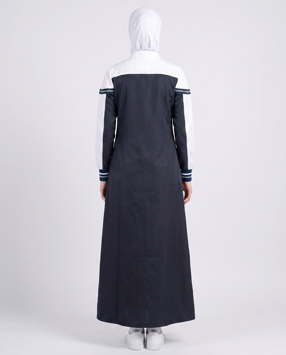 Classic Contrast Jilbab - Navy & White