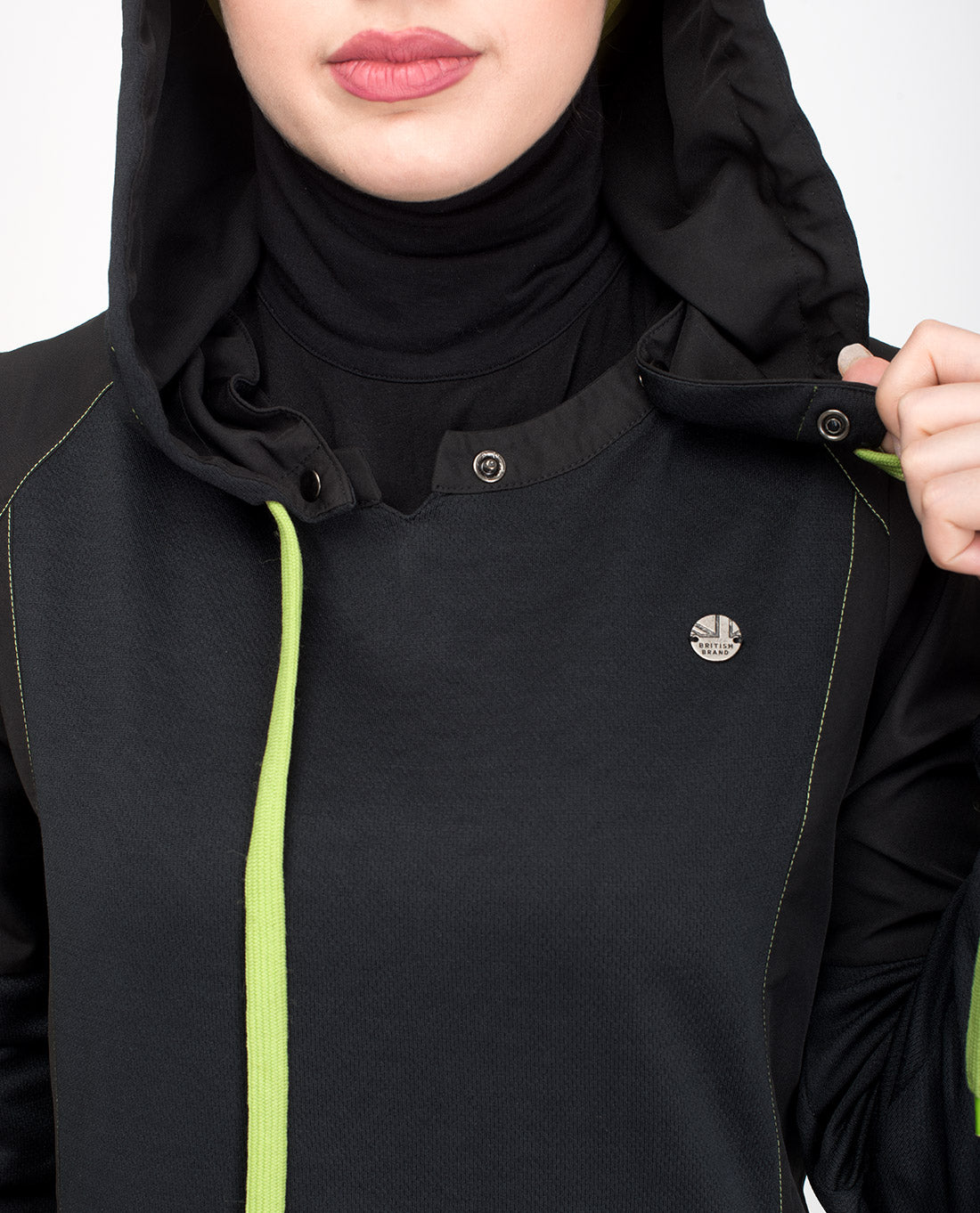 Black & Lime Hooded Jilbab- 1WJBSRRZ0321