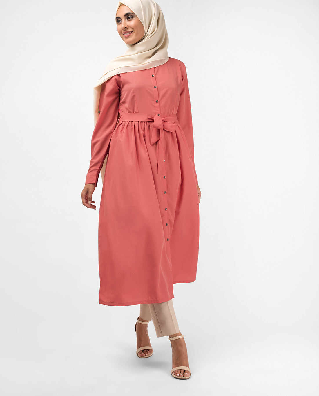 Dusty Rose Gathered Shirt Dress