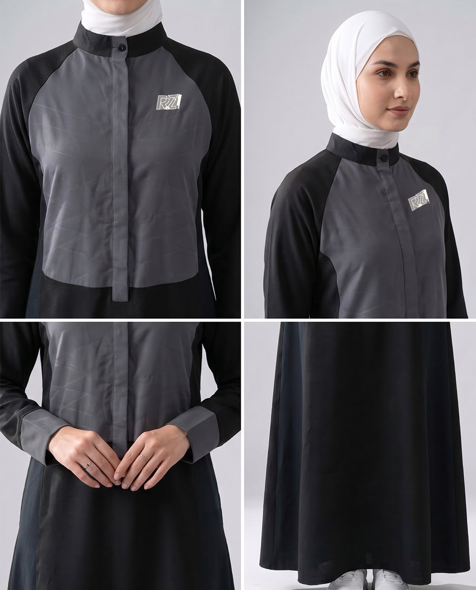 Black & Grey Contrast Jilbab