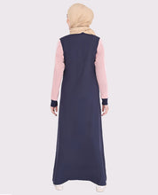 Navy Blue and Rose Pink Zip Opening Jilbab