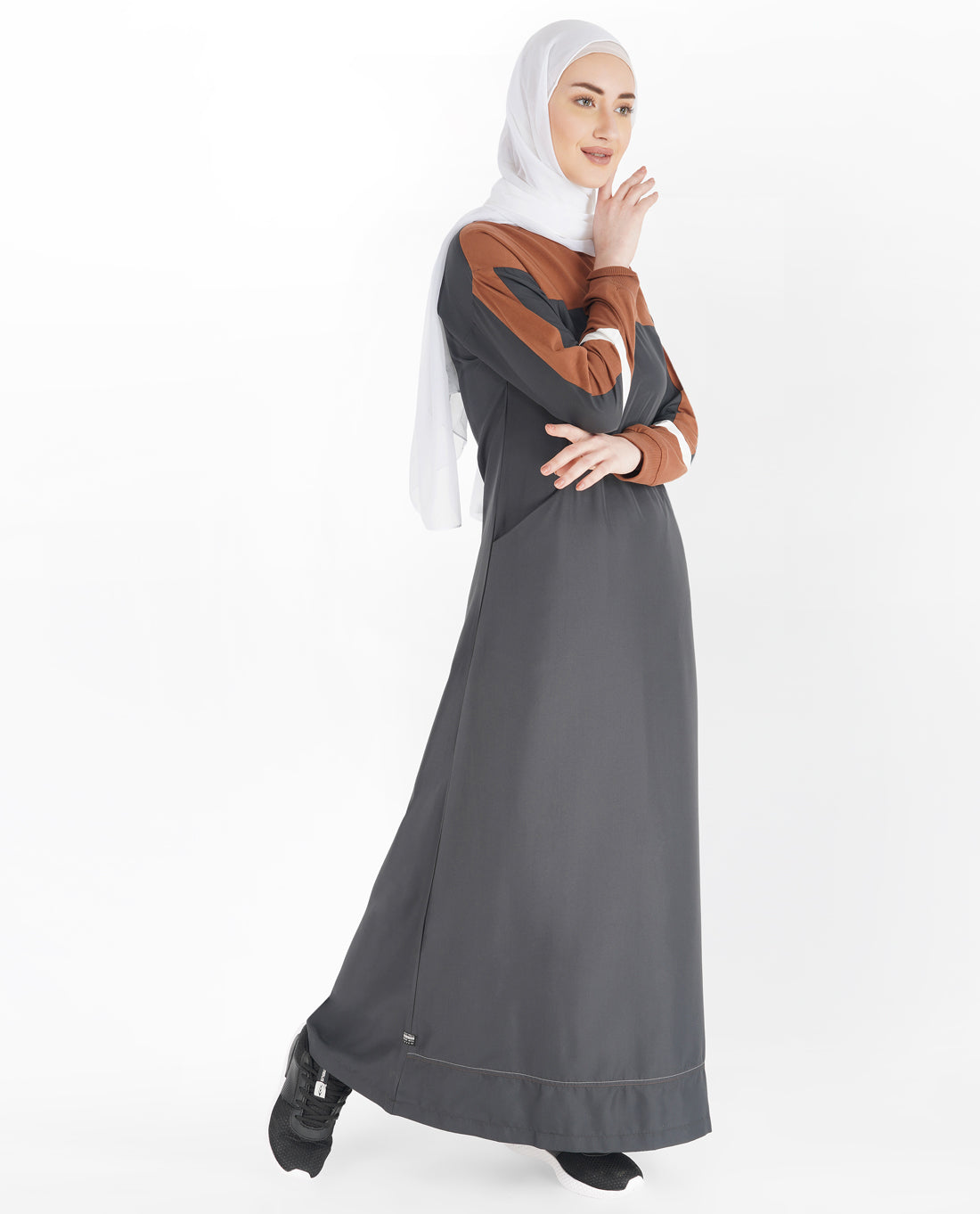 Asphalt Grey and Sequoia Brown Round Neck Jilbab