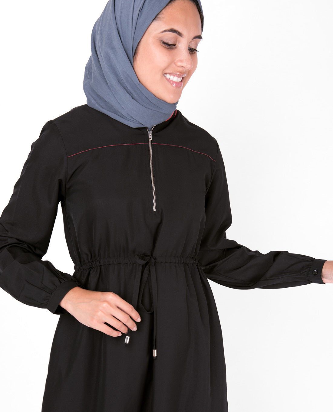 Baseball Collar Drawstring Black Jilbab