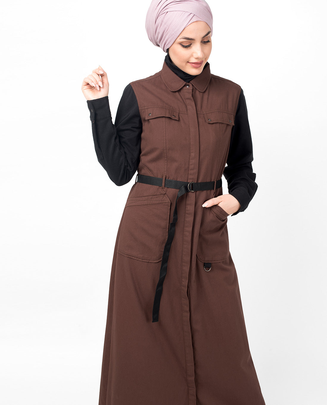 Brown Contrast Sleeve Jilbab