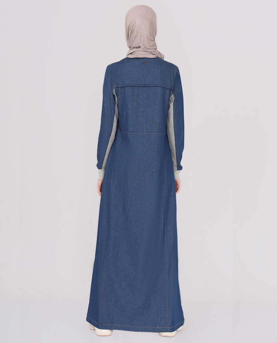 Denim Contrast Panel Jilbab