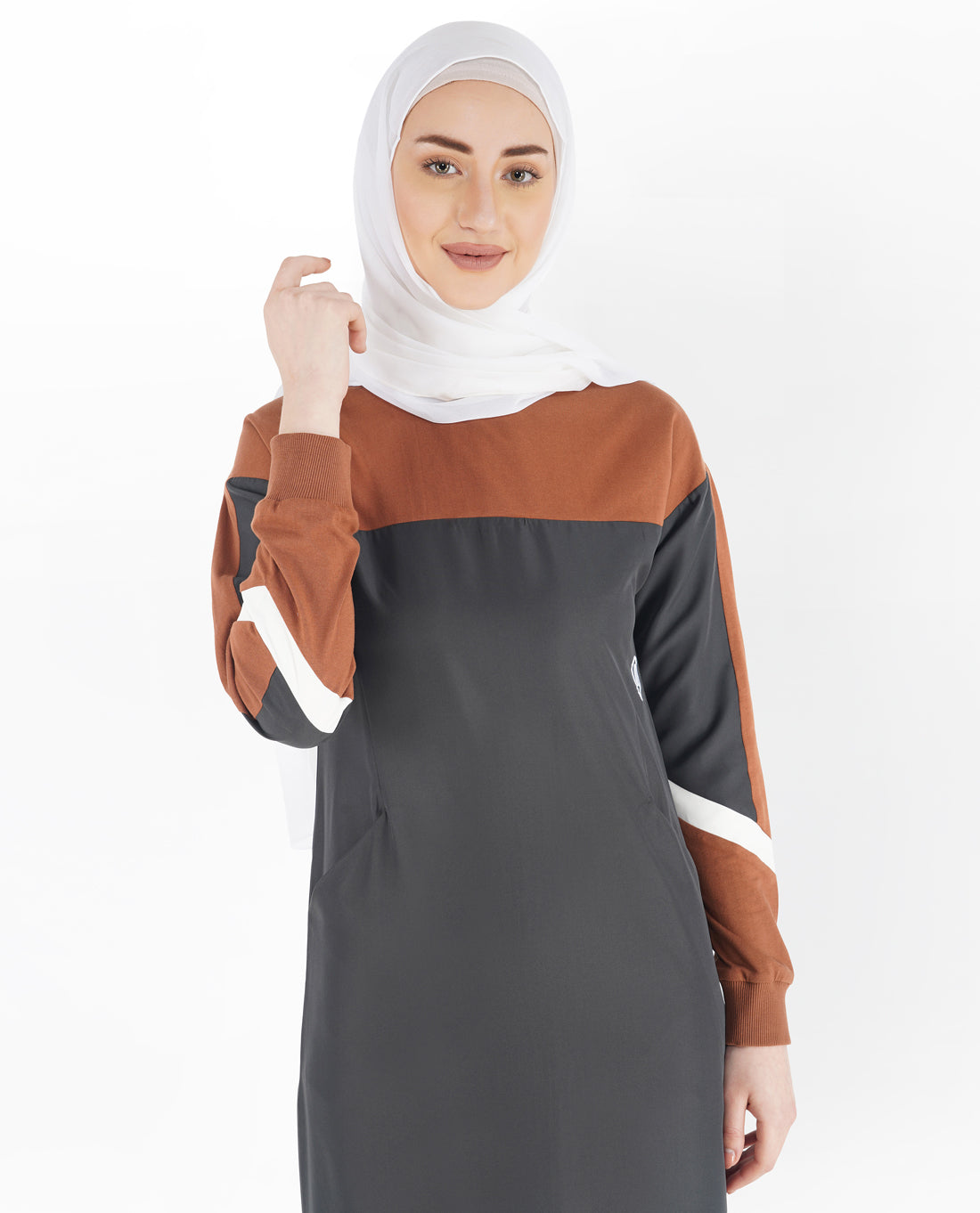 Asphalt Grey and Sequoia Brown Round Neck Jilbab