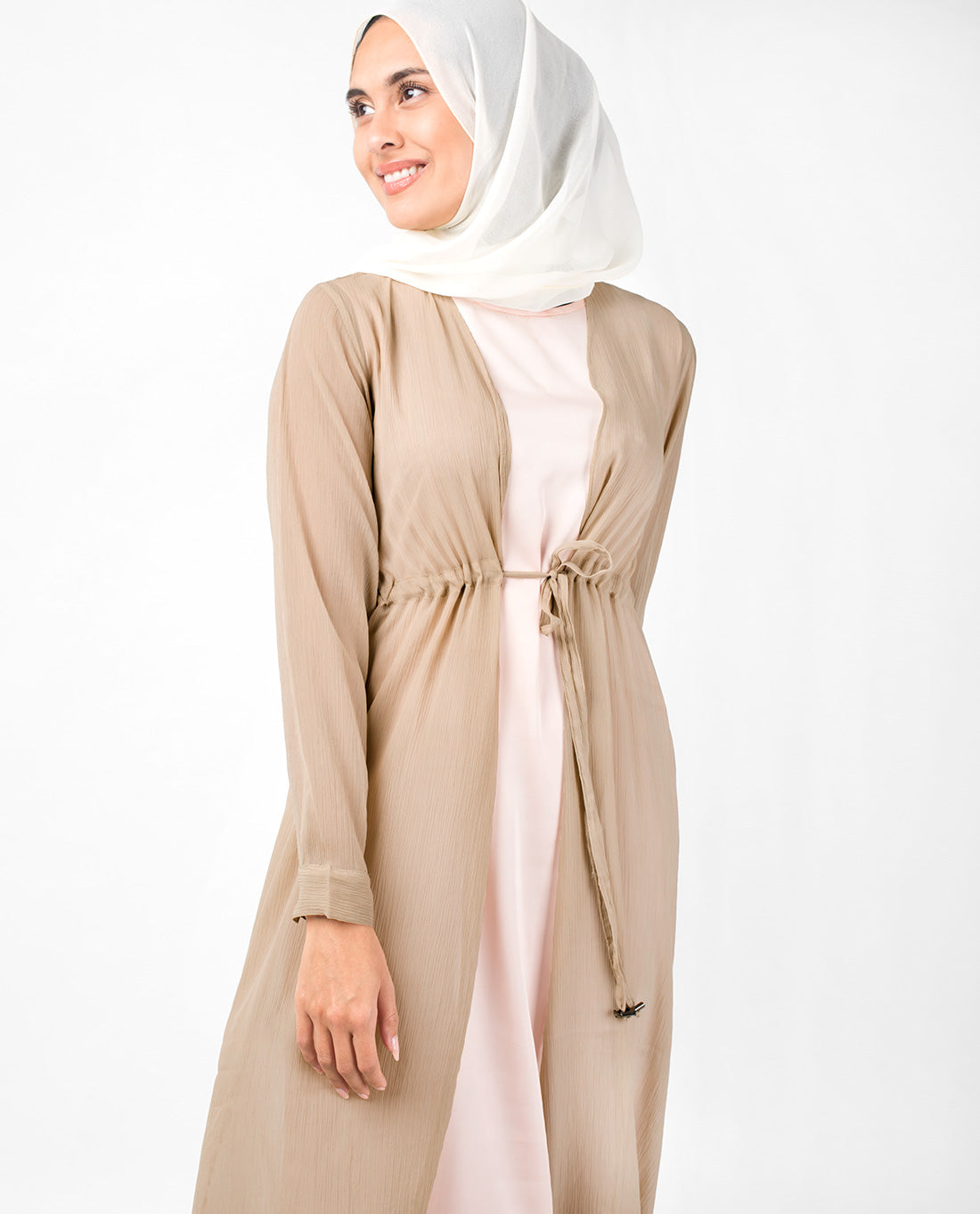 Beige Waist Tie Up Outerwear