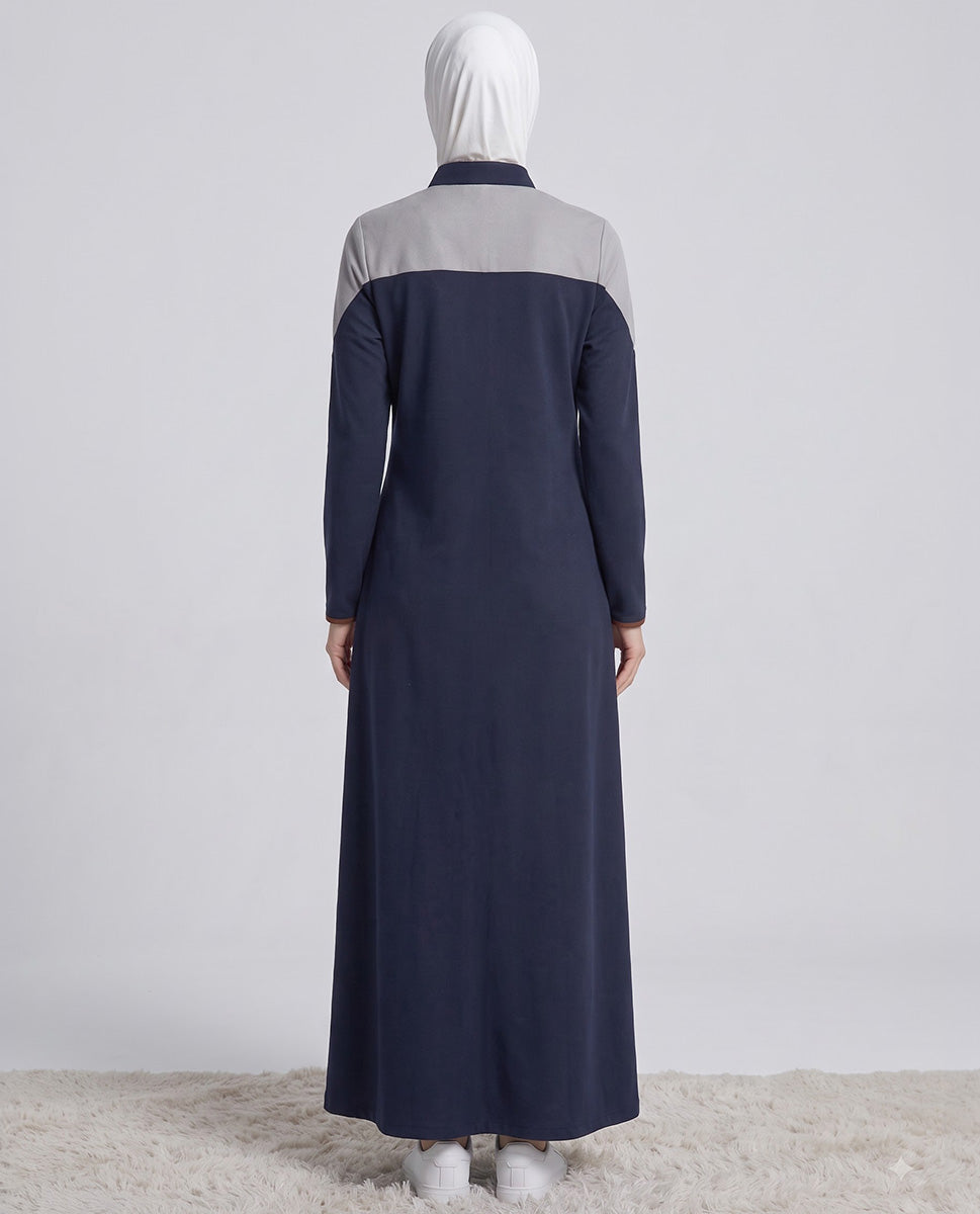 Navy Grey Sporty Contrast Jilbab